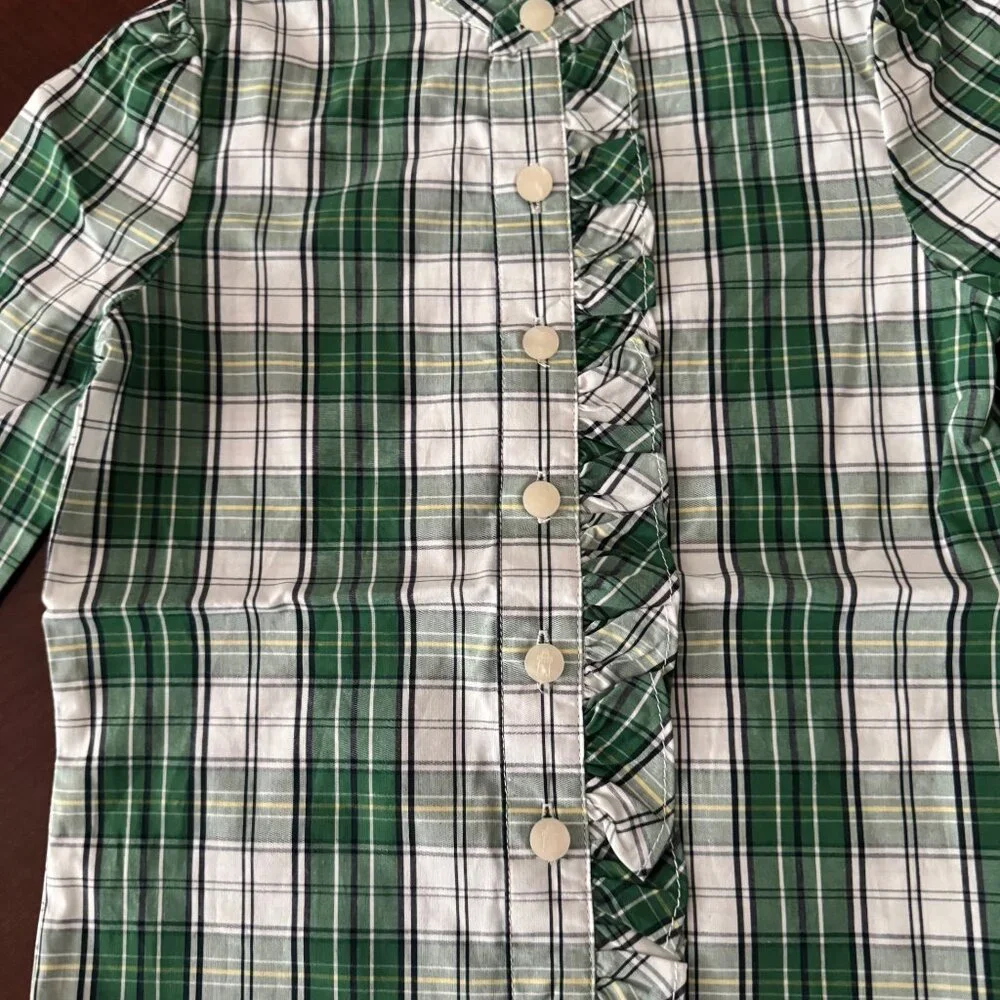 New Classic Prep Kids Childrens Girls Ginny Ruffle Front Button Down Plaid 2T